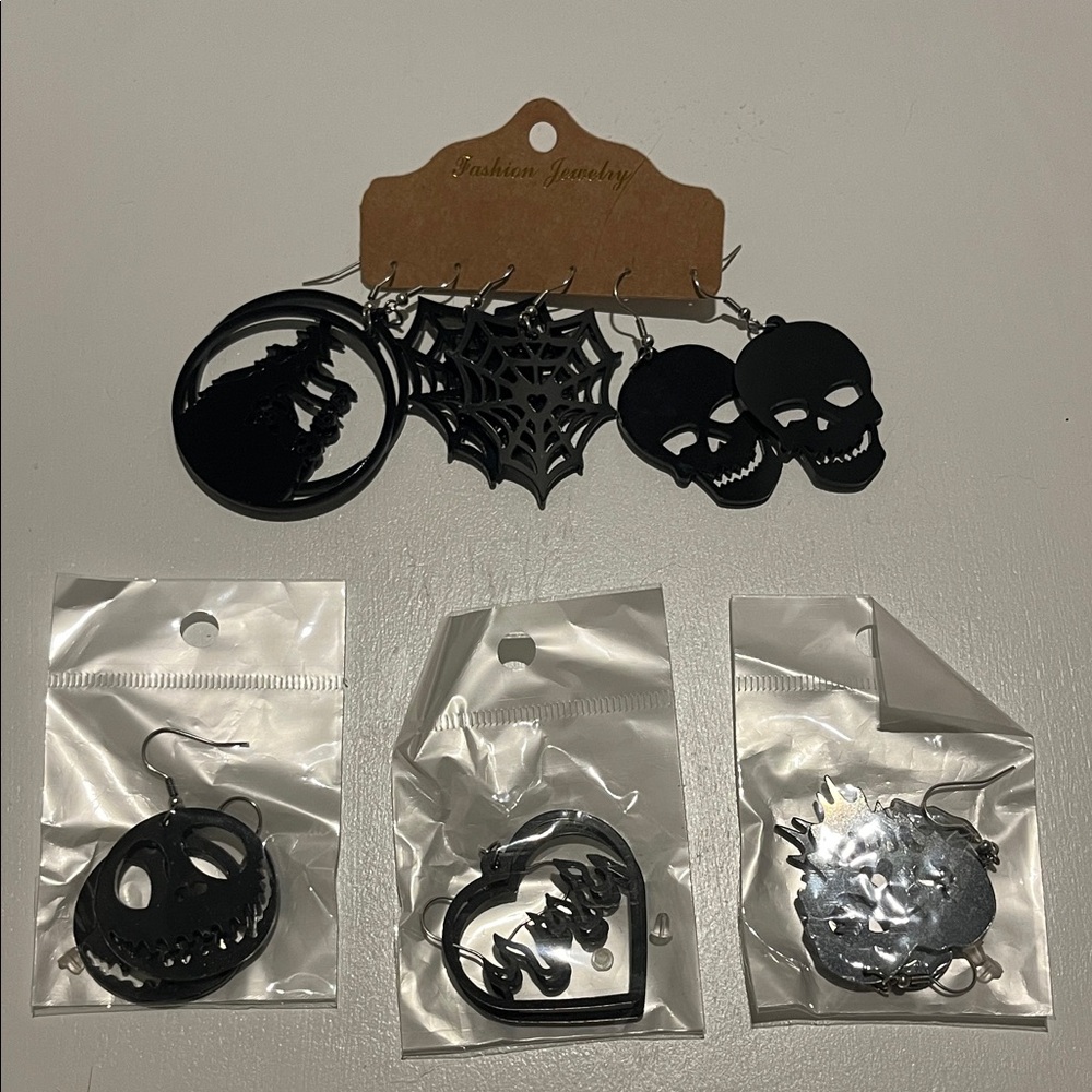 Fashion Jewelry Black Skull and Web Earrings